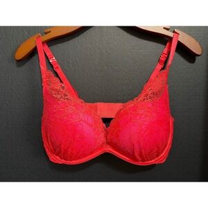 Victoria's Secret Dream Angels Red Lace Plunge Push Up Bra 34D 255057-539